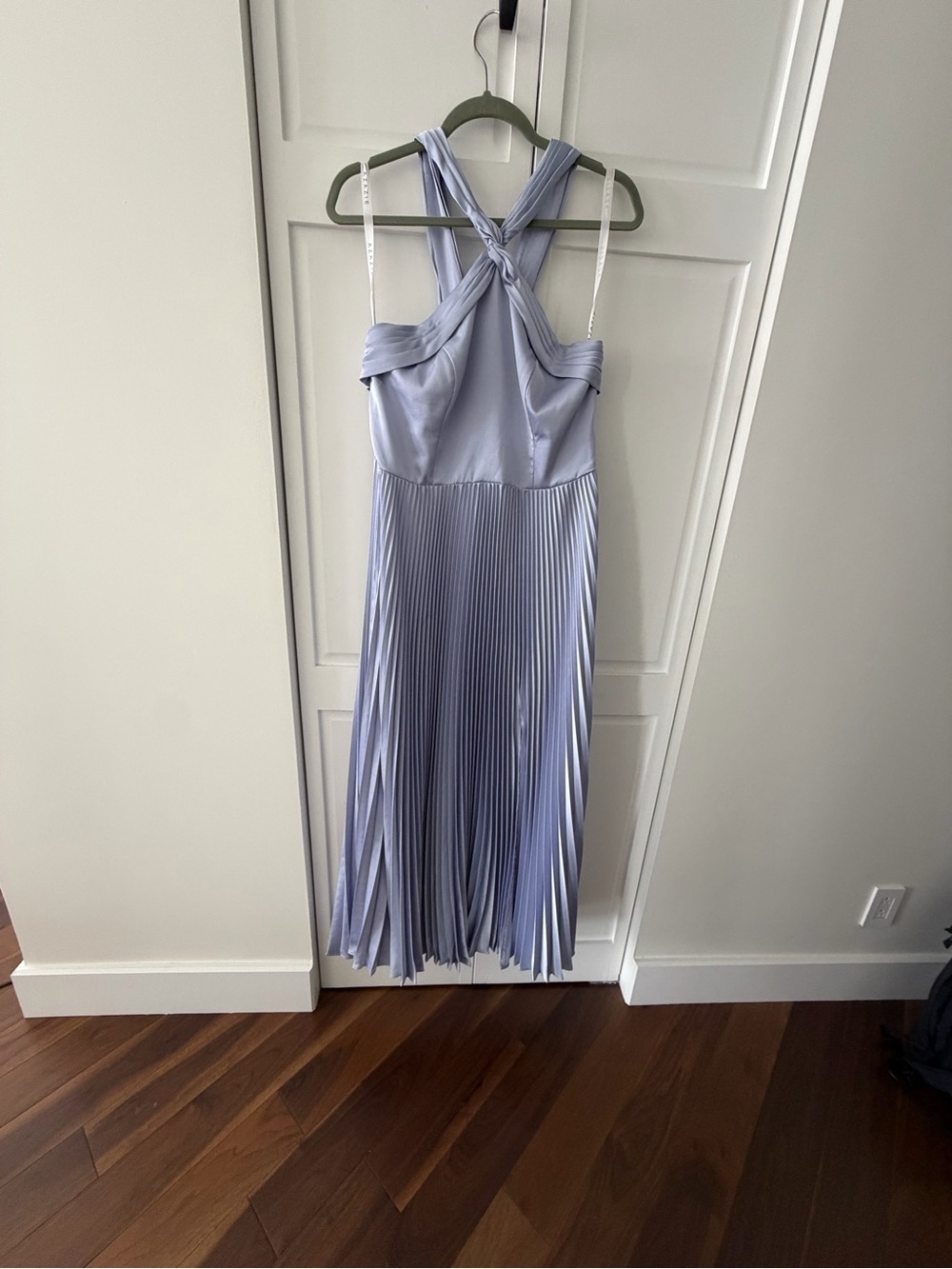 Azazie Dusty Blue Pleated Halter Bridesmaid Maxi Dress Size A12 (US 10/12) - Picture 2 of 16